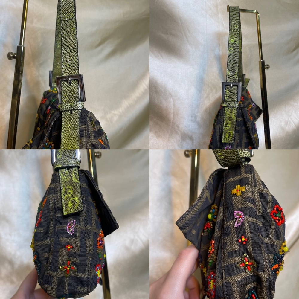 💖SOLD💖Fendi zucca print floral beaded baguette lizard shoulder strap RARE - Picture 16 of 16